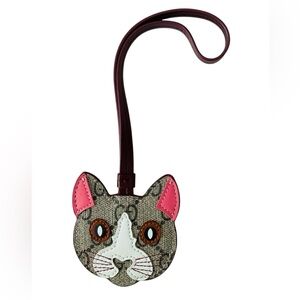 Gucci GG Supreme Cat Leather Bag Charm Luggage Tag NEW